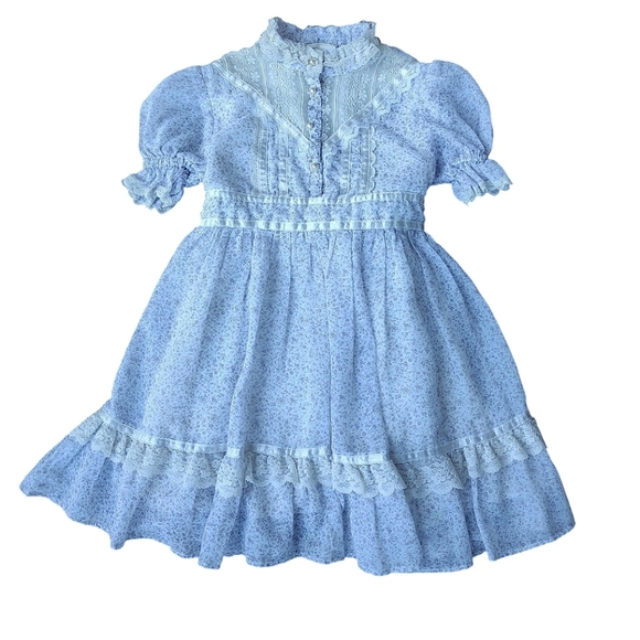 Vintage Gunne Sax Purple Ditsy Floral Prairie Dress with Lace Trim - Picture 1 of 4